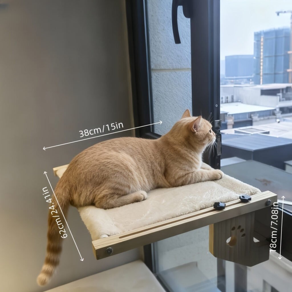 Adjustable Large Cat Window Perch Hammock - Sturdy Frame with Cute Paw Print Fabric