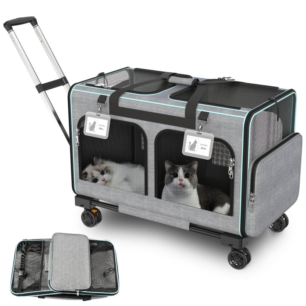 2-in-1 Rolling Pet Carrier with Wheels – Large Double Compartment Travel Stroller for Cats & Dogs