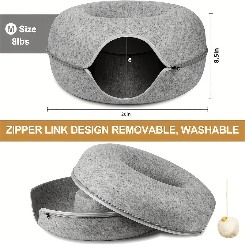 Felt Donut Cat Tunnel Bed & Peekaboo Hideaway Cave